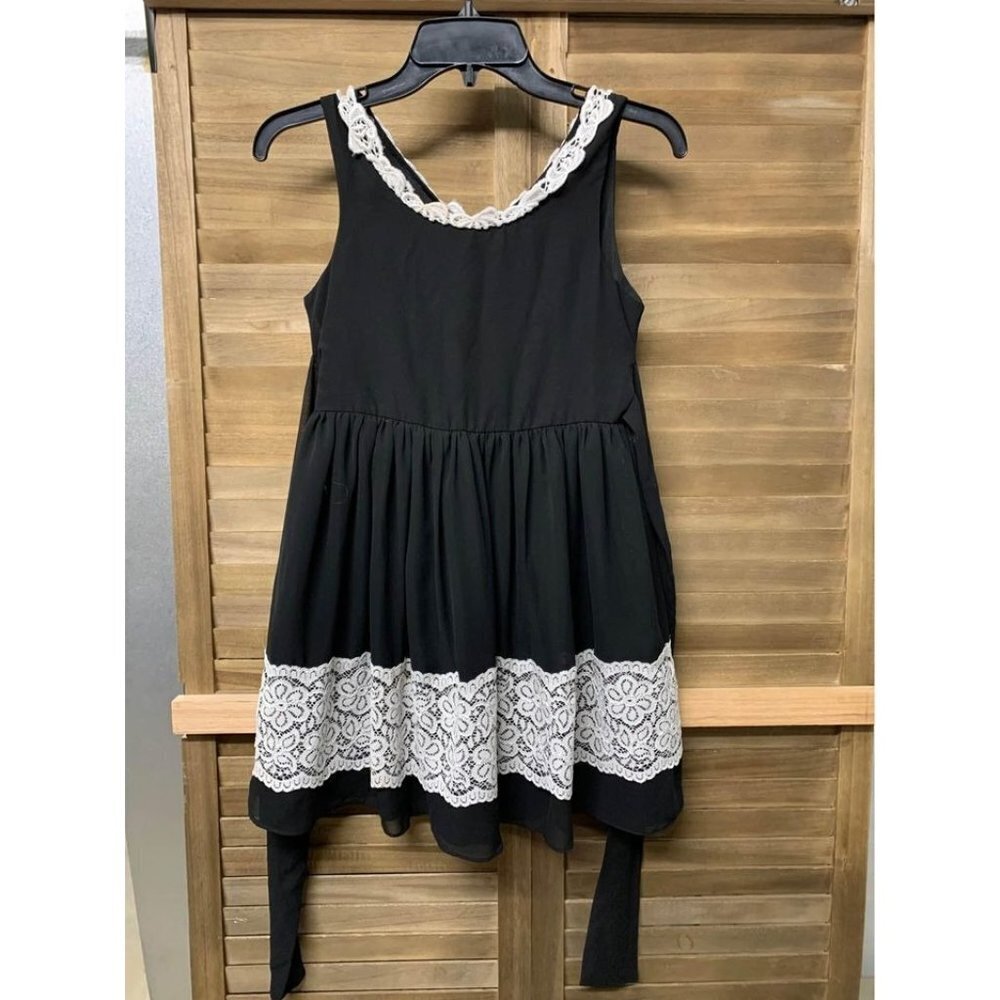 Vintage Bonnie Jean Black Lace Trimed Party Dress Size 12 Girls